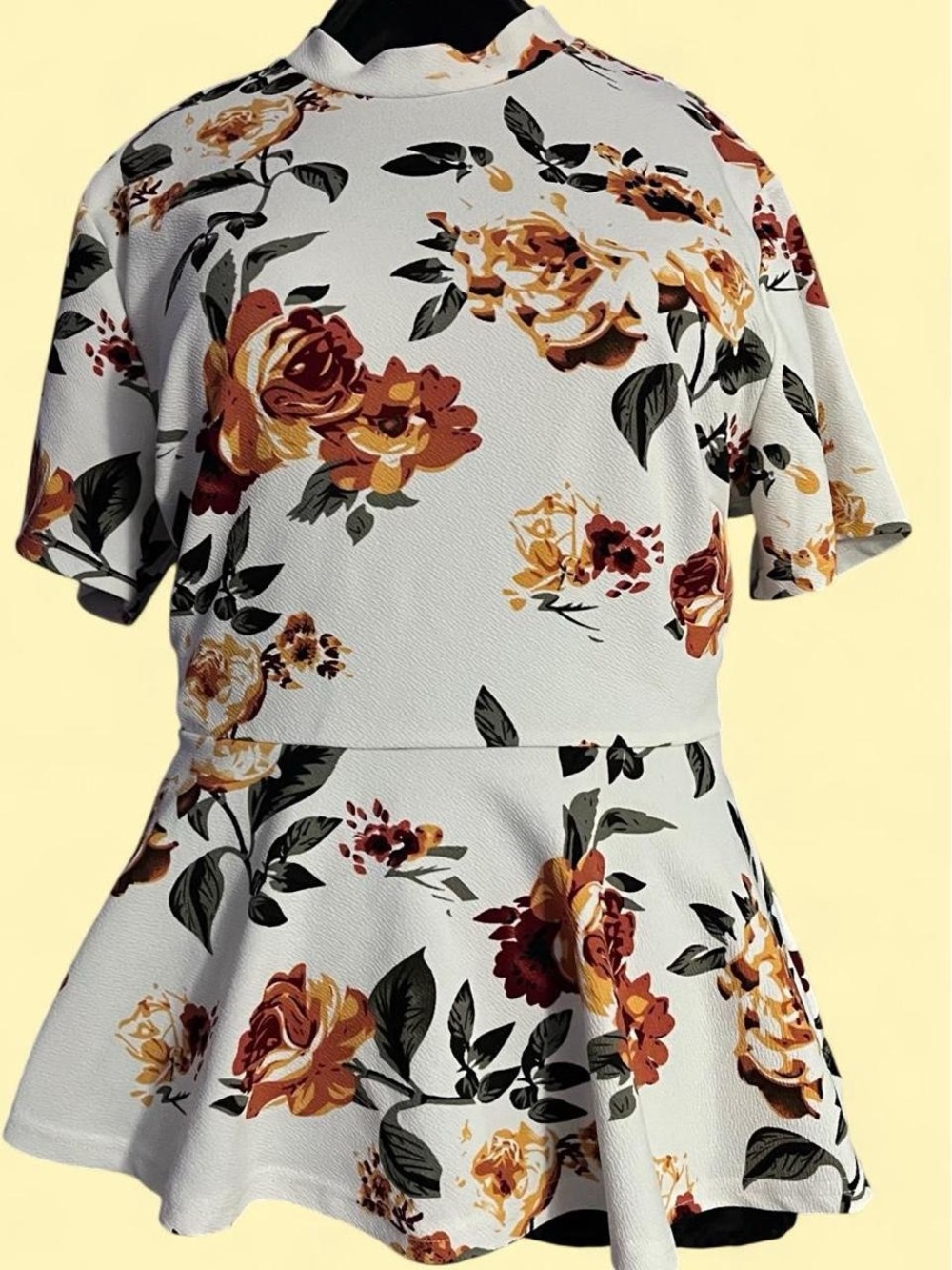 White and Floral Plus Size Peplum Top